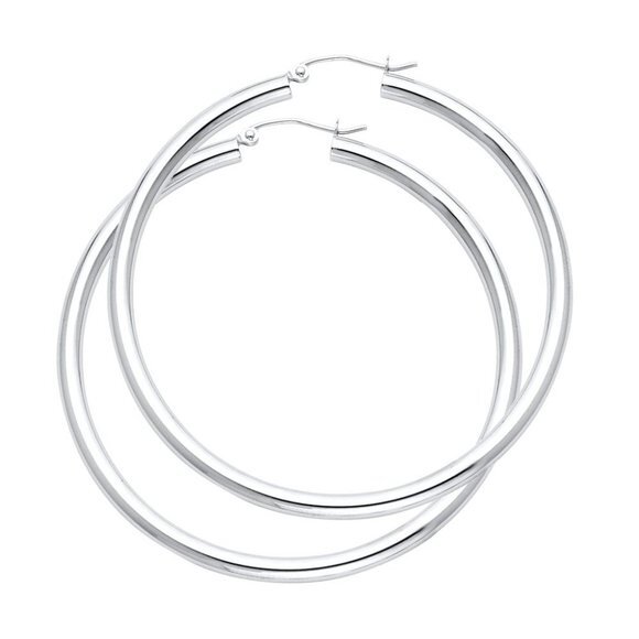 Large 14K White Gold 2 inches Hoop Earrings 3mm - Picture 1 of 7